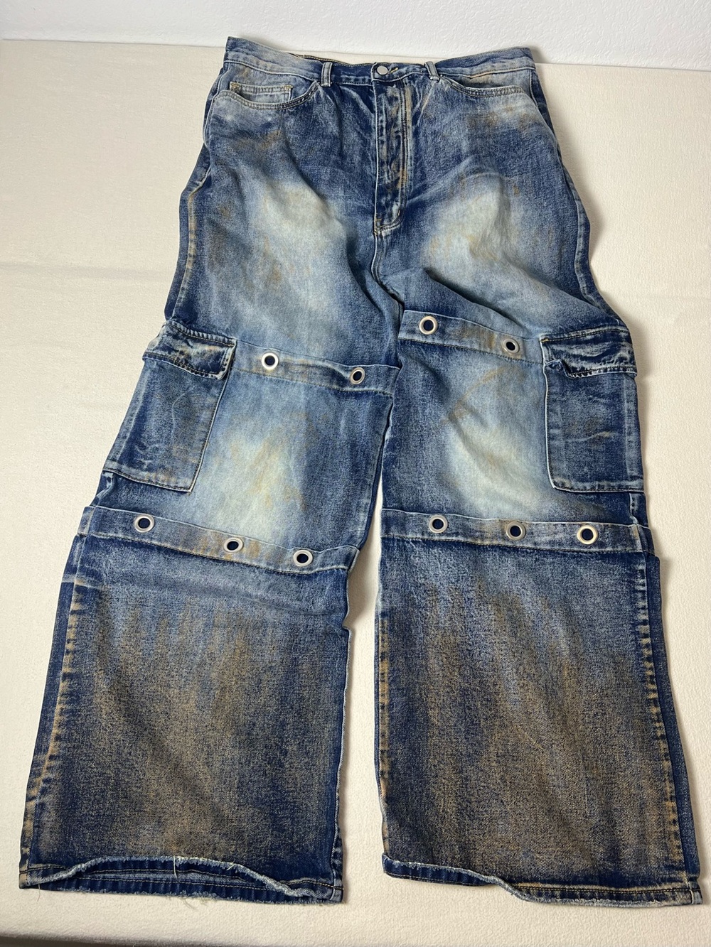 MNML Void Baggy Rave Cargo Wide Leg Pants Y2K Goth Mens Size 38 Denim Jean Rare